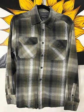 Projek Raw Olive Green Gray Plaid Flannel Shirt Size M